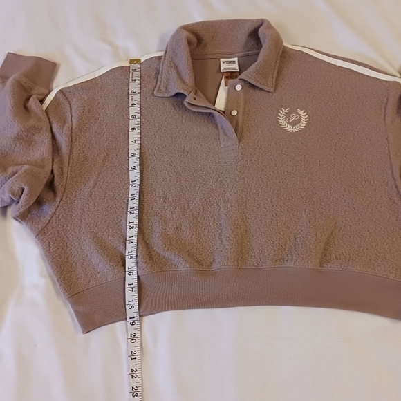 Pink Victoria's Secret Reverse Fleece Cropped Polo Sweatshirt Size Large - Picture 12 of 12